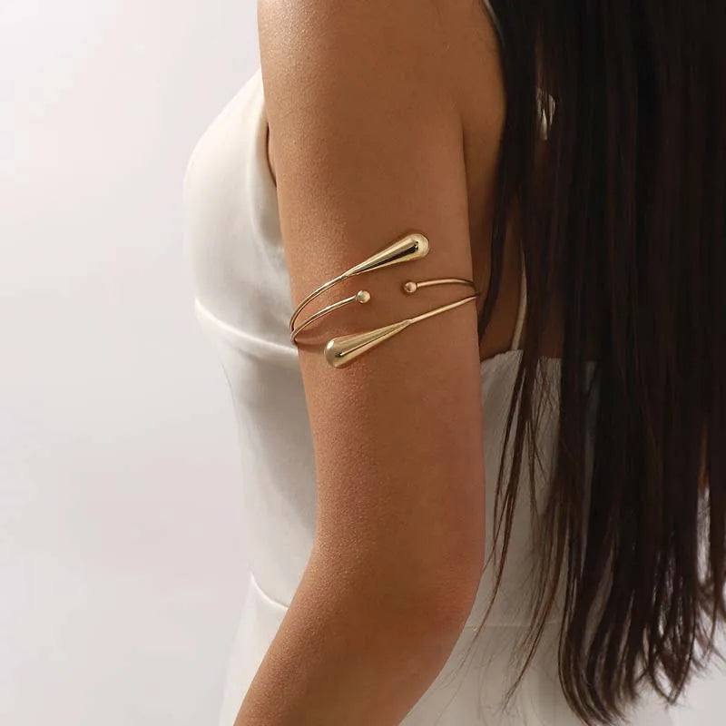 Vintage Gold Color Waterdrop Open Cuff Bracelets for Women Fashion Metal Geometric Cross Adjustable Arm Bracelets Jewelry Gifts