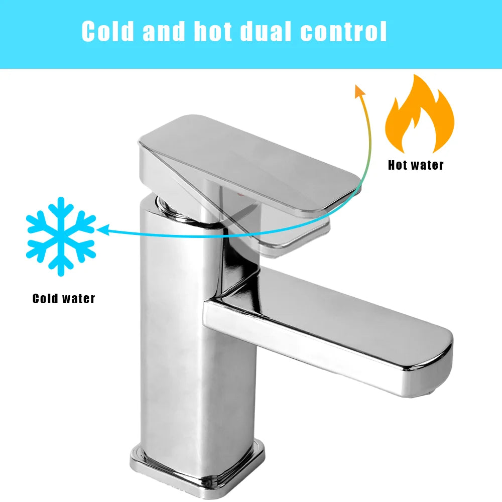 Bathroom Sink Faucet Square Basin Faucet Hot & Cold Water Mixed Water Faucet Vanity Tap Deck Mounted Washbasin Tap