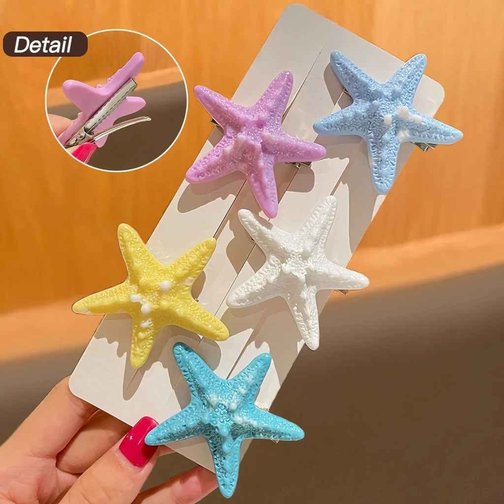 5Pcs Women's Model, Fashionable and Cute, Colorfulful Starfish Hairpin Duckbill Clip, Suitable for Seaside Vacation, Recommended