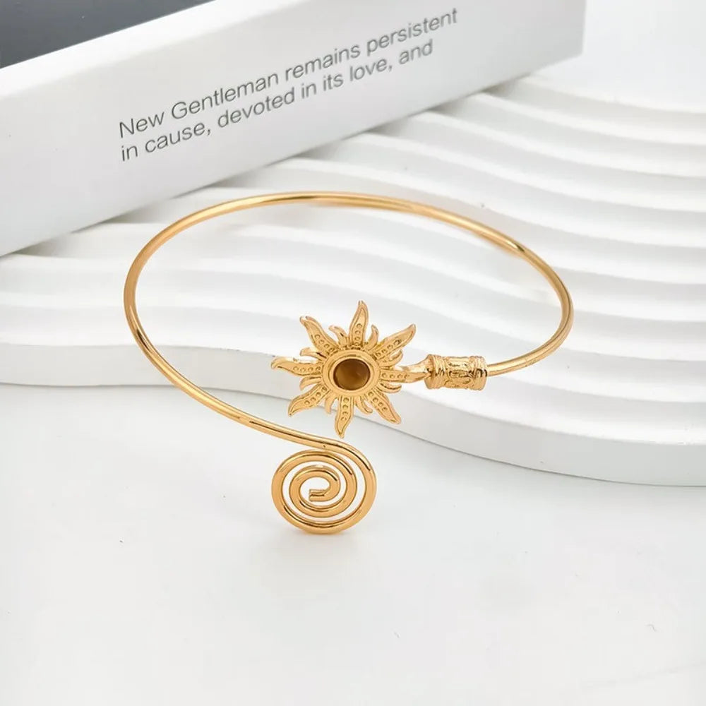 Simple Alloy Arm Cuff Turquoise Twist Line Cuff Bangle for Women Arm Chain Sun Wide Open Arm Cuff Jewelry