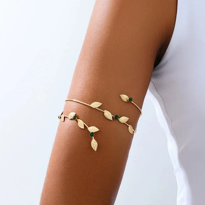 Fashion Trend Leaves Multi-layer Opening Bracelet, Ladies Arm Ring Vacation Style Vacation Party Accessories Jewelry