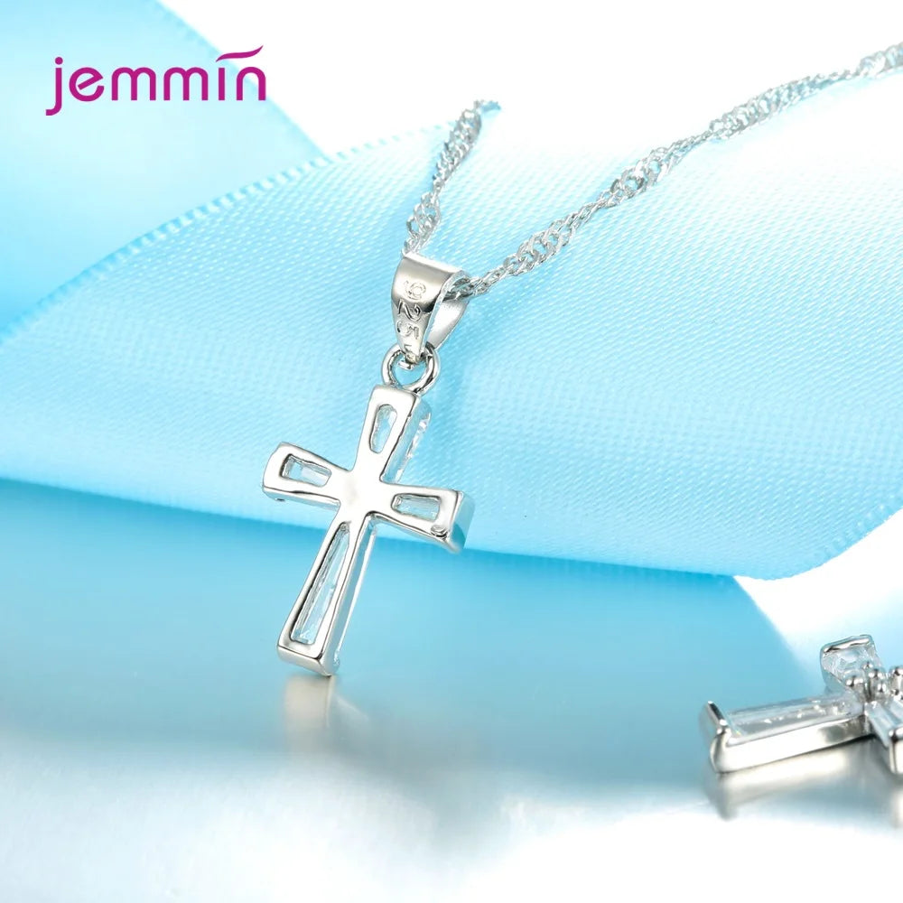 Fashion Jewelry Set For Women Girls 925 Silver  Jewelry Set Crossing Pendant Necklace Hoop Earrings Wedding Engagement