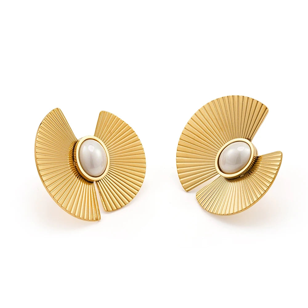 ENFASHION Aretes Flower Batch Pearl Stud Earrings For Women's Stainless steel 18K Gold Plated Fashion Ring Set Jewelry E251738