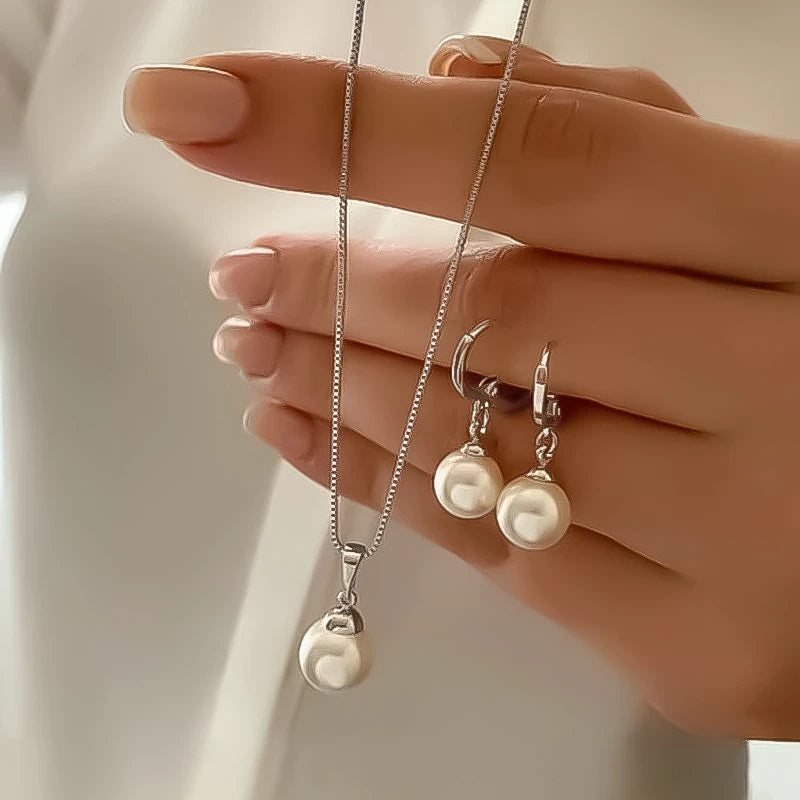 Fashion Elegant Imitation Pearl Jewelry Set for Women Exquisite Pendant Necklace Earrings Bridal Wedding Party Unique Gifts
