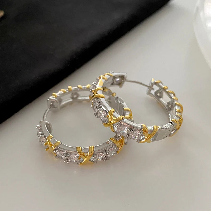 Design Girl's Jewelry Luxurious Accessories For Women‘s 2024 Fashionable Gold and Silver Color Inlay With Zircon Metal Earrings