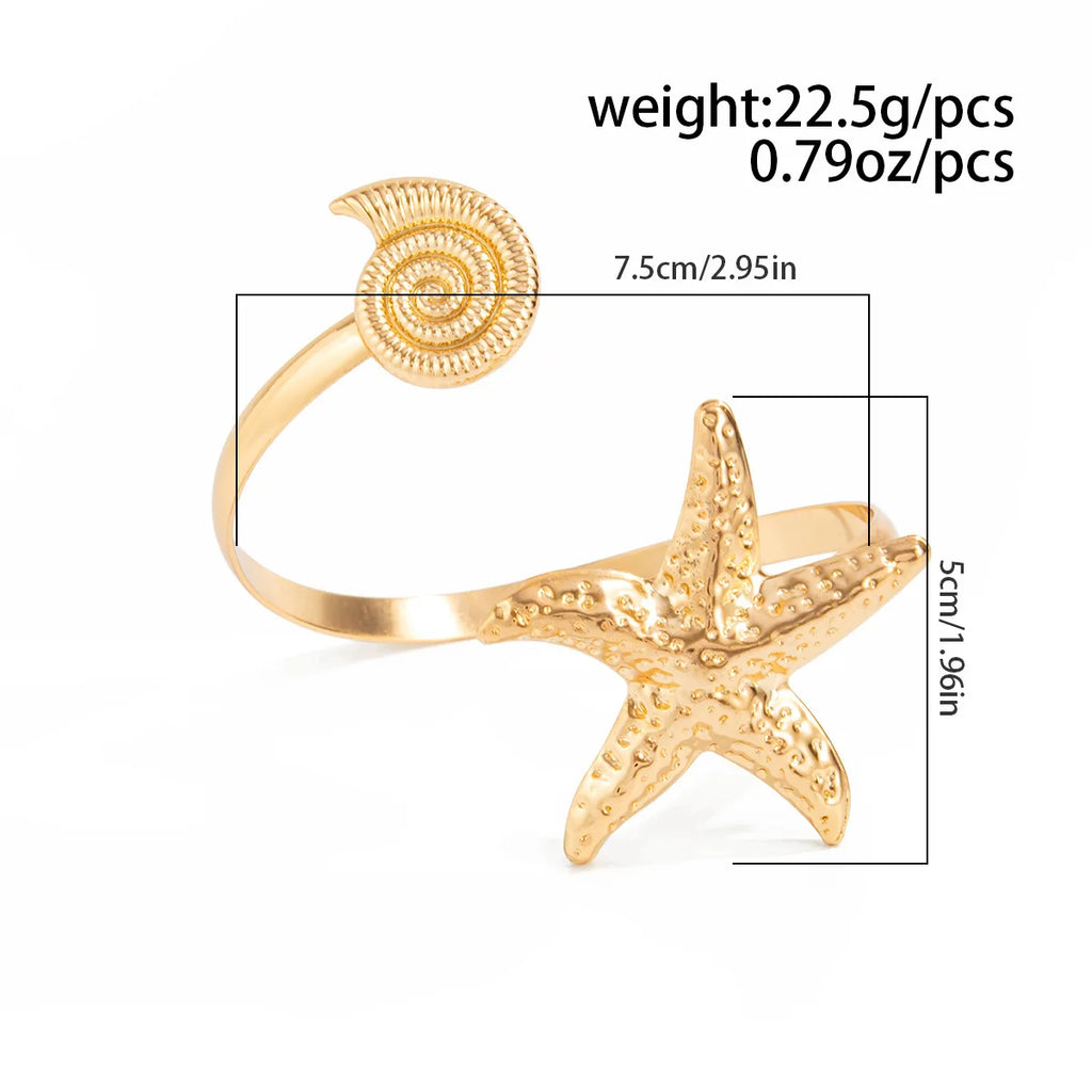 Trendy Metal Starfish Open Cuff Bangles for Women Elegant Flower Spiral Upper Arm Bracelet Boho Beach Vacation Jewelry Gifts
