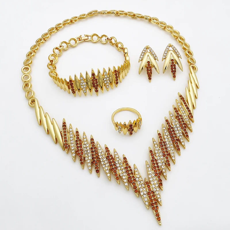 Fashion Jewelry Sets Gold Color Necklace And Earrings For Women 4 Pieces Jewelry Set