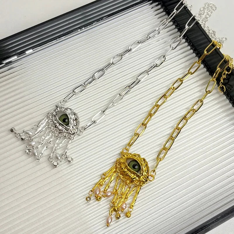 Fashion Jewelry Luxury Temperament Eye With Tassel Pendant Necklace For Women Party Gift Delicate Design Accessories Hot Selling