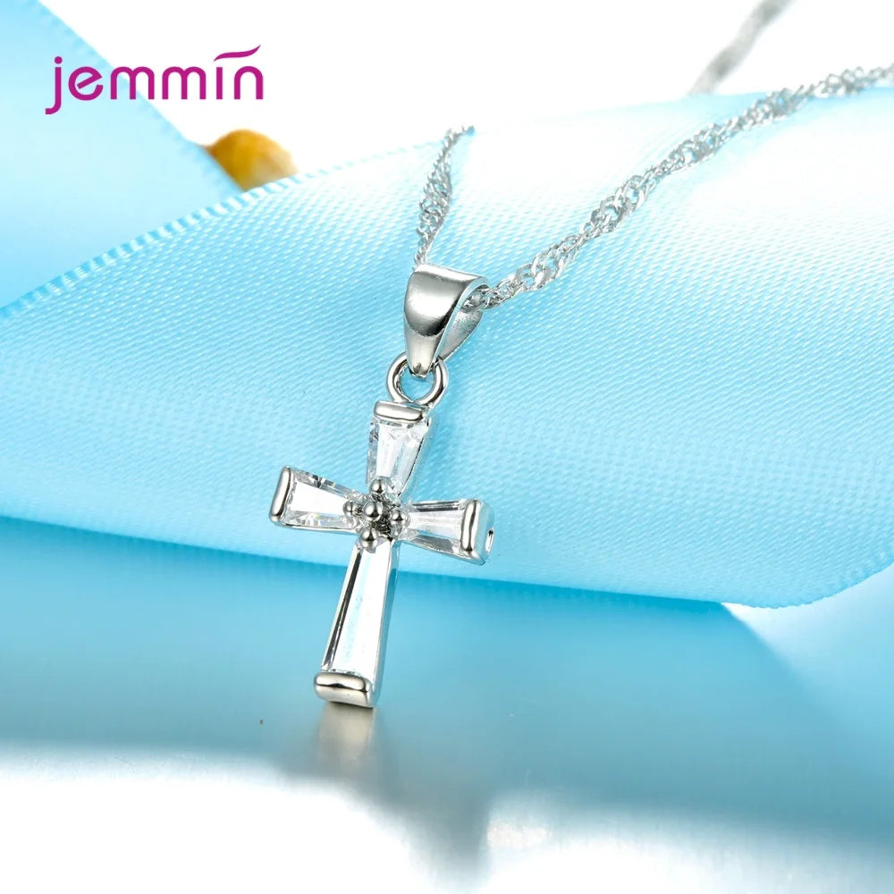 Fashion Jewelry Set For Women Girls 925 Silver  Jewelry Set Crossing Pendant Necklace Hoop Earrings Wedding Engagement