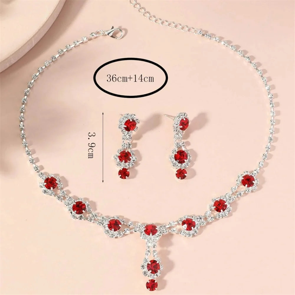 Fashion Necklace Earring Set Women Luxury Emerald Zircon Jewelry Crystal Waterdrop Pendant Choker Necklace Wedding Bride Jewelry