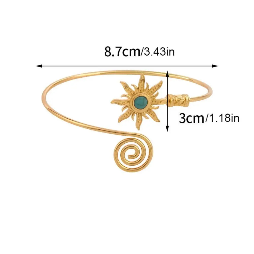 Simple Alloy Arm Cuff Turquoise Twist Line Cuff Bangle for Women Arm Chain Sun Wide Open Arm Cuff Jewelry