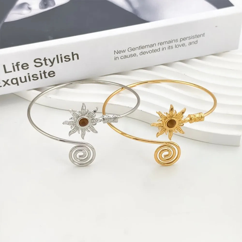 Simple Alloy Arm Cuff Turquoise Twist Line Cuff Bangle for Women Arm Chain Sun Wide Open Arm Cuff Jewelry