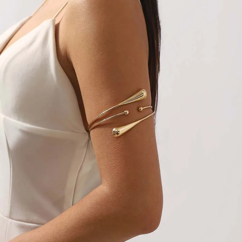Vintage Gold Color Waterdrop Open Cuff Bracelets for Women Fashion Metal Geometric Cross Adjustable Arm Bracelets Jewelry Gifts