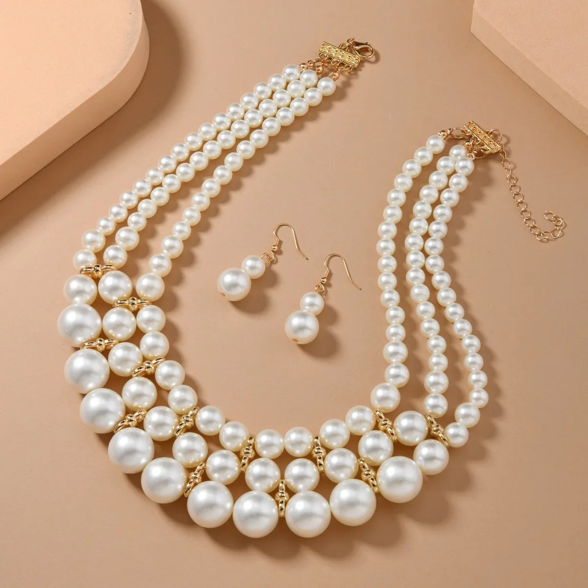 Bridal Wedding Jewelry Set New Fashion Multi layer Handmade Imitation Pearl Necklace and Earrings Women's Party Accessories