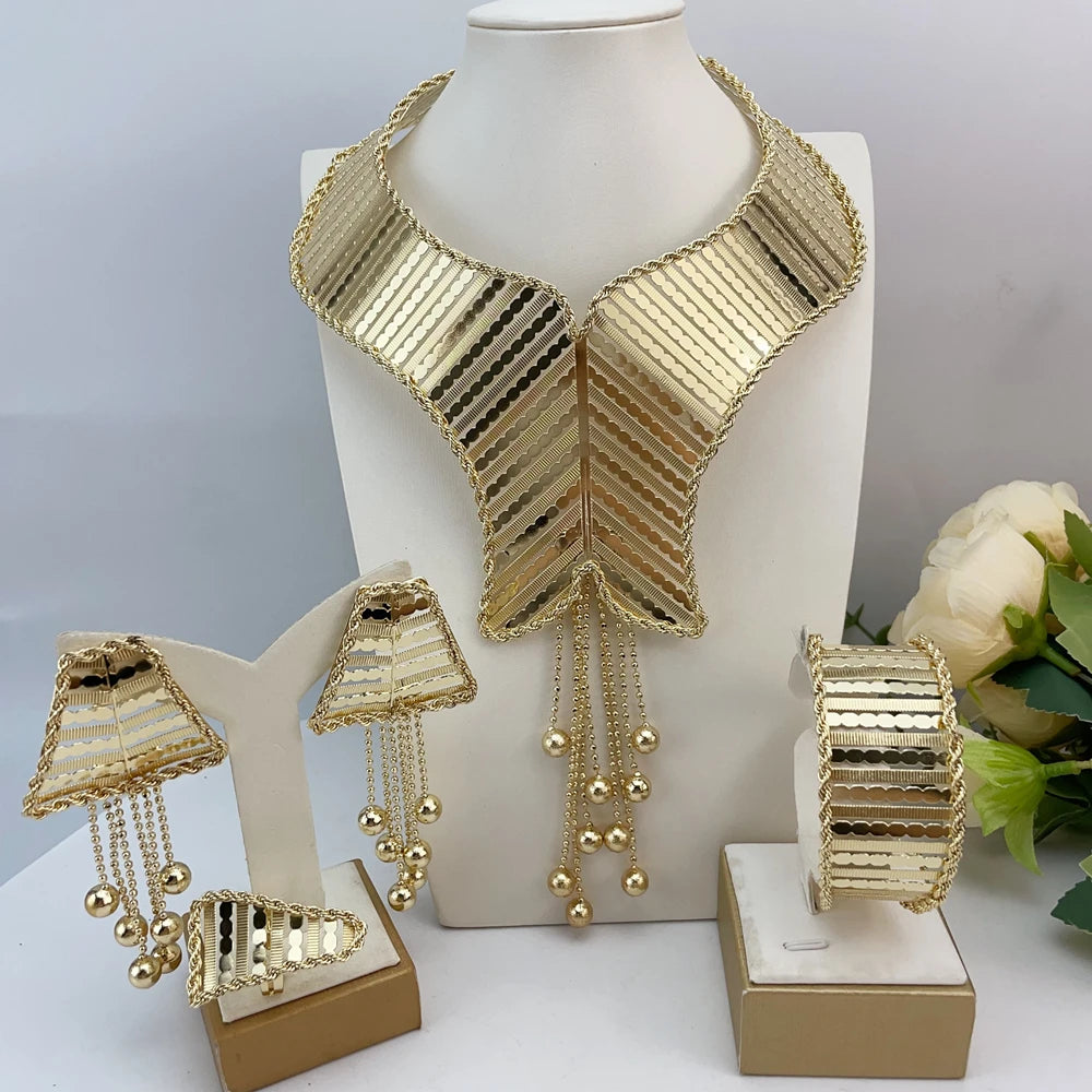 Fashion Italian Dubai Gold Plated Jewelry Set Simple Style Big Pendant Necklace Light Weight Jewelry Set for Woman FHK22986