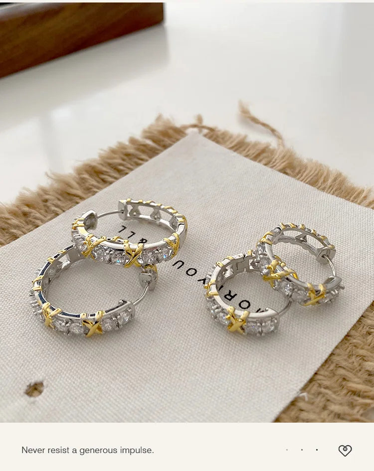 Design Girl's Jewelry Luxurious Accessories For Women‘s 2024 Fashionable Gold and Silver Color Inlay With Zircon Metal Earrings