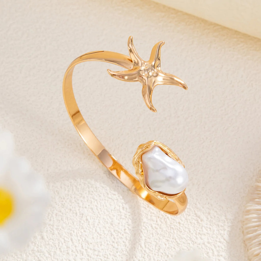 Trendy Metal Starfish Open Cuff Bangles for Women Elegant Flower Spiral Upper Arm Bracelet Boho Beach Vacation Jewelry Gifts