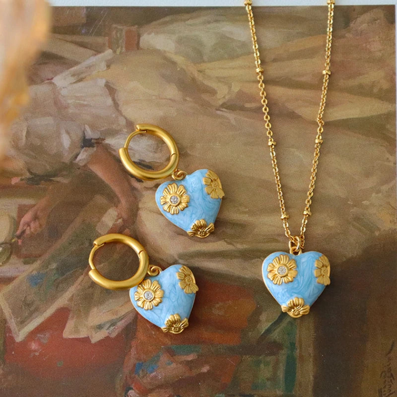 Fashion Jewelry Luxury Temperament Heart Pendant Necklace Earrings For Women Female Gifts Delicate Design Accessories Hot Sale