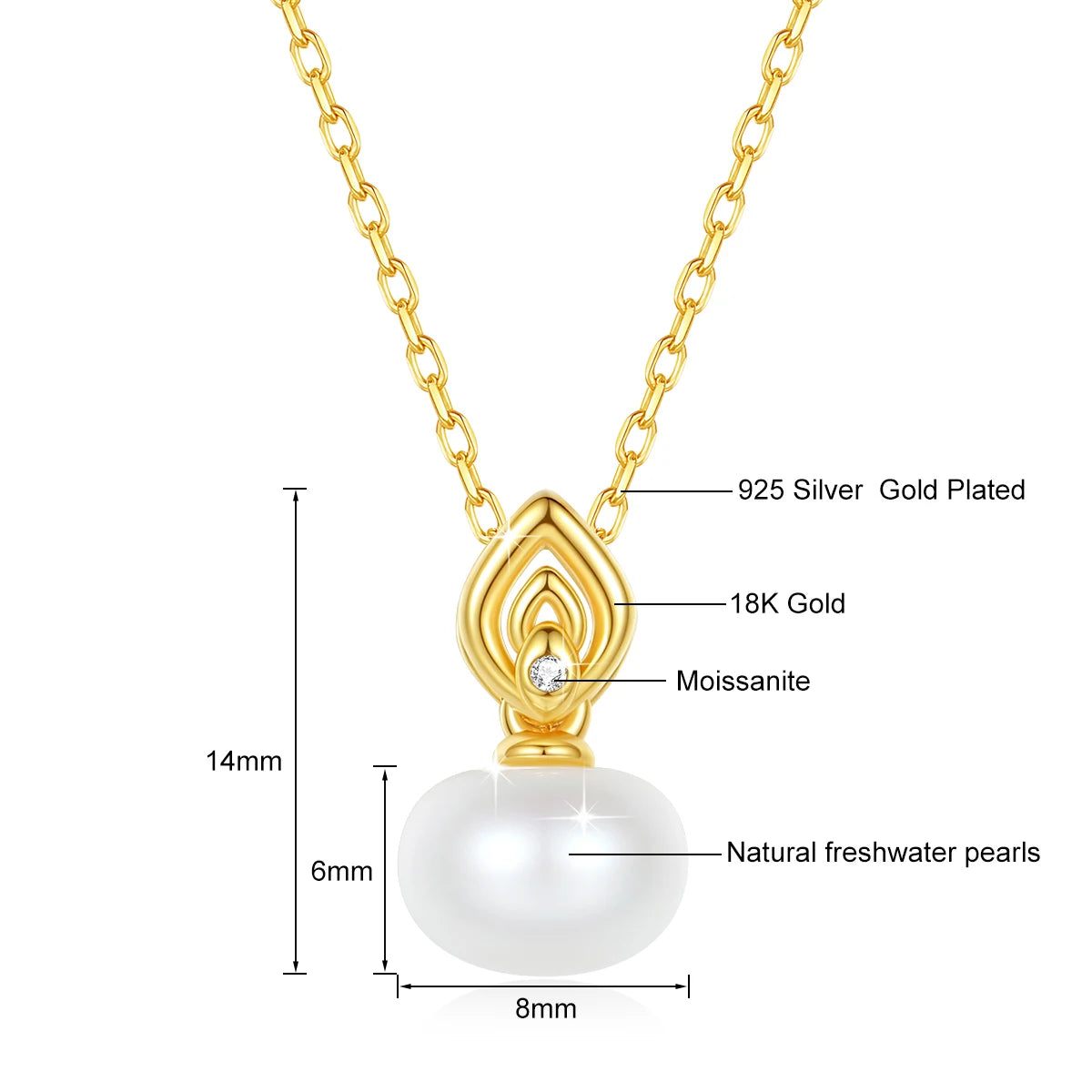 100% Real 18K Gold Pearl Necklace With Moissanite Stone Luxury AU750 K Gold Pendant Wedding Jewelry Gift With Certificate 2025