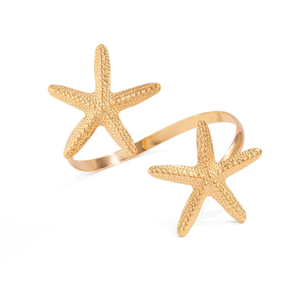 Trendy Metal Starfish Open Cuff Bangles for Women Elegant Flower Spiral Upper Arm Bracelet Boho Beach Vacation Jewelry Gifts