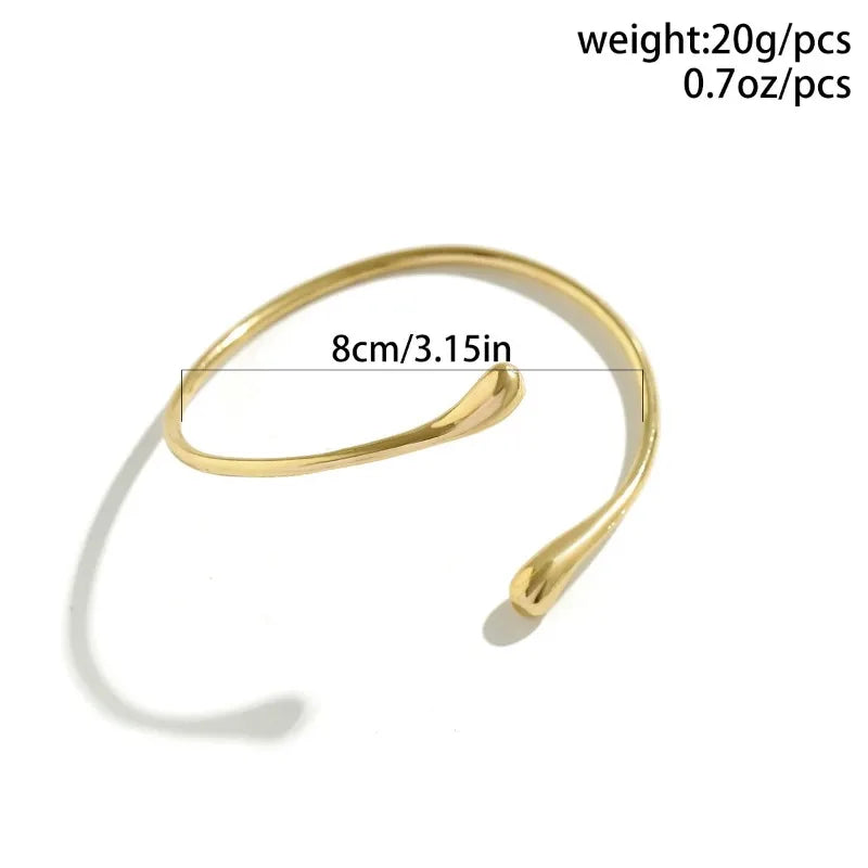 Stainless Steel Geometric Water Drop Shape Bangles for Women Vintage Simple Upper Arm Bracelet Adjustable Boho Chic Jewelry Gift