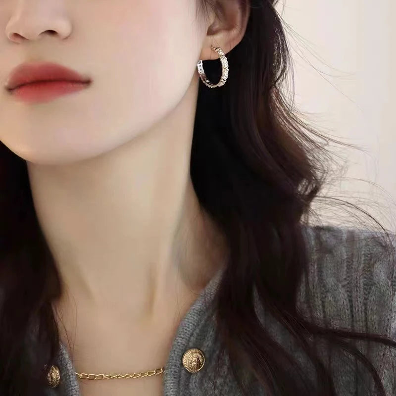 Design Girl's Jewelry Luxurious Accessories For Women‘s 2024 Fashionable Gold and Silver Color Inlay With Zircon Metal Earrings