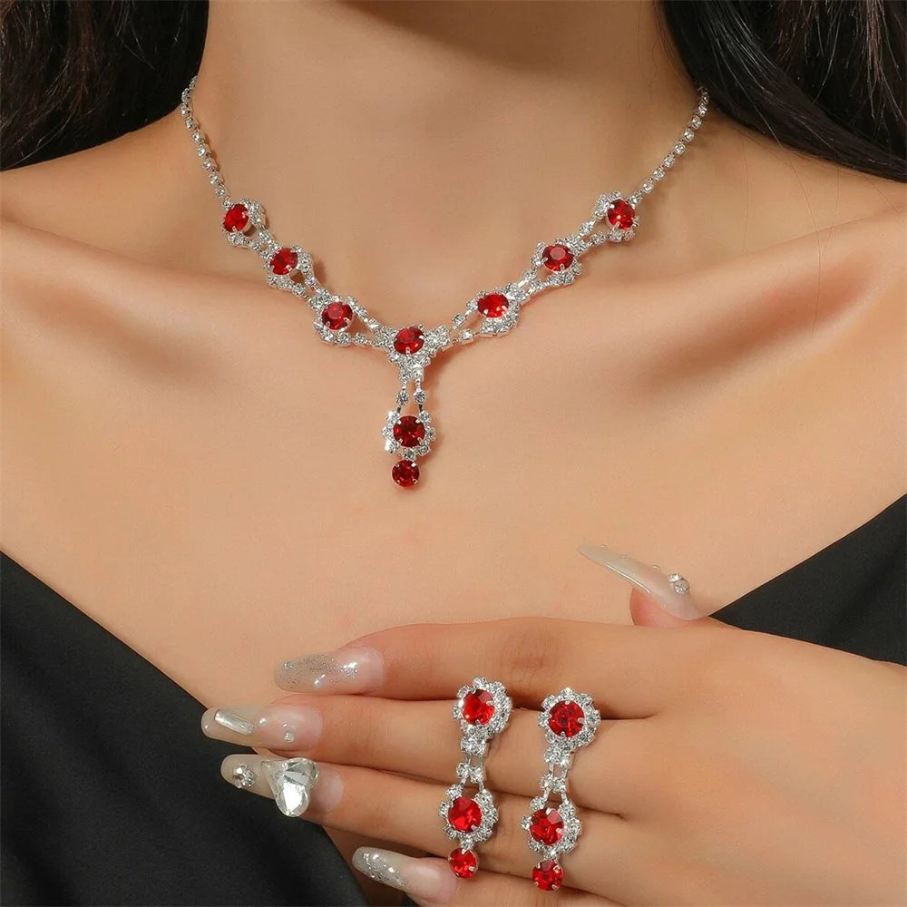 Fashion Necklace Earring Set Women Luxury Emerald Zircon Jewelry Crystal Waterdrop Pendant Choker Necklace Wedding Bride Jewelry