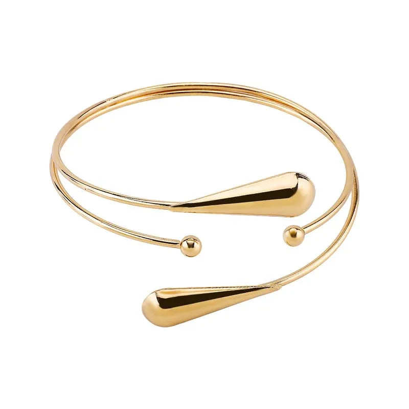 Vintage Gold Color Waterdrop Open Cuff Bracelets for Women Fashion Metal Geometric Cross Adjustable Arm Bracelets Jewelry Gifts