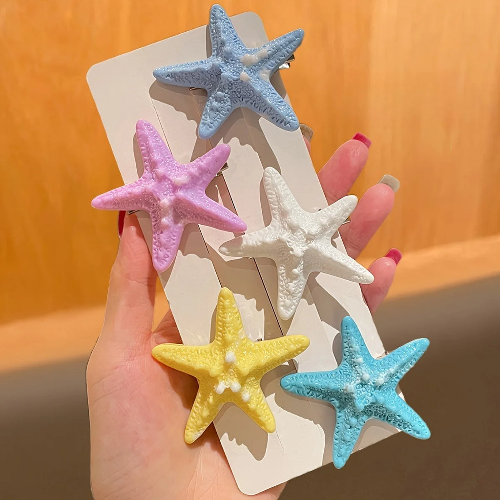 5Pcs Women's Model, Fashionable and Cute, Colorfulful Starfish Hairpin Duckbill Clip, Suitable for Seaside Vacation, Recommended