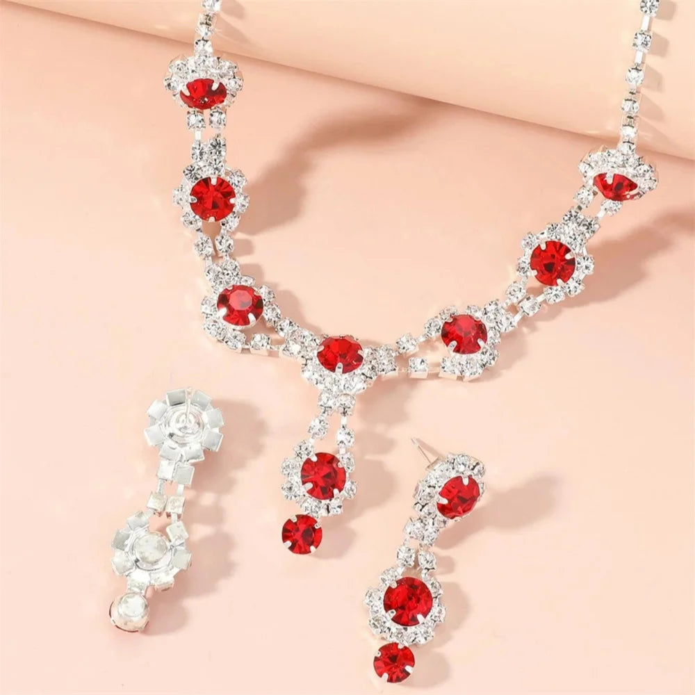Fashion Necklace Earring Set Women Luxury Emerald Zircon Jewelry Crystal Waterdrop Pendant Choker Necklace Wedding Bride Jewelry