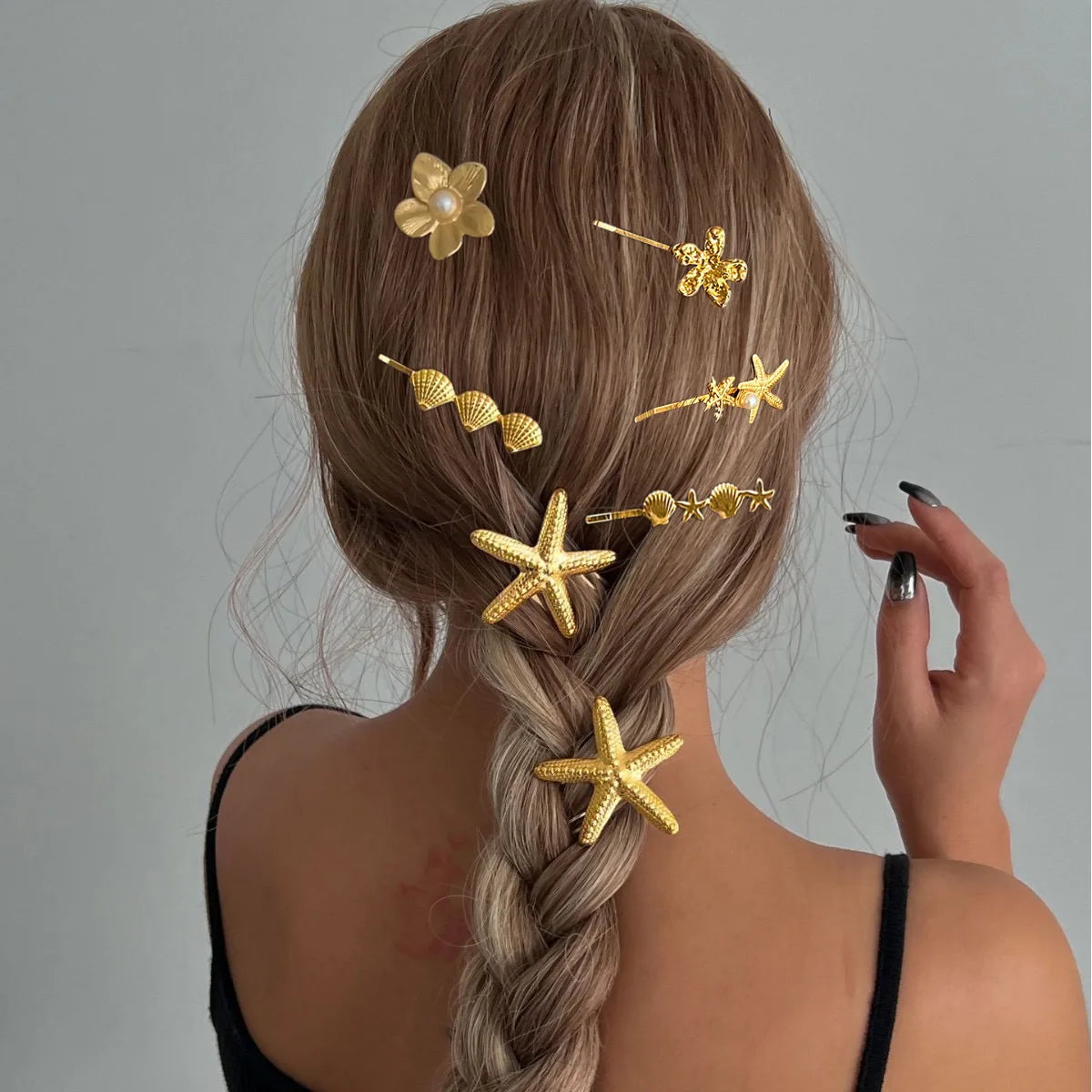 Simple Metal Starfish Hair Clip for Women Girls Gold Color Star Flower Hairpin Fashion Temperament Hair Fork Beach Accessories