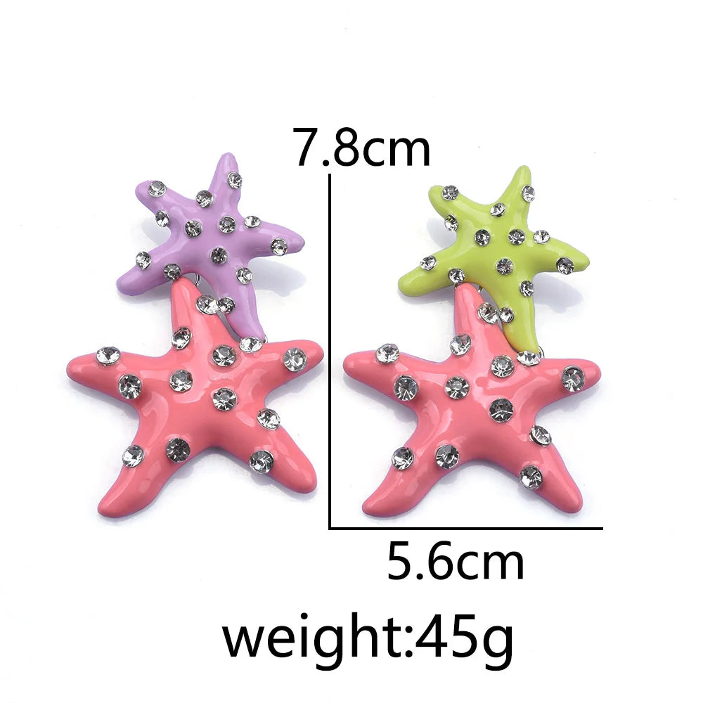 2025 New Fashion Enamel Starfish Necklace Earrings Women Jewelry Sets Indian Large Collar Metal Chain Choker Necklace Jewelry