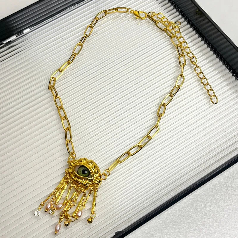 Fashion Jewelry Luxury Temperament Eye With Tassel Pendant Necklace For Women Party Gift Delicate Design Accessories Hot Selling