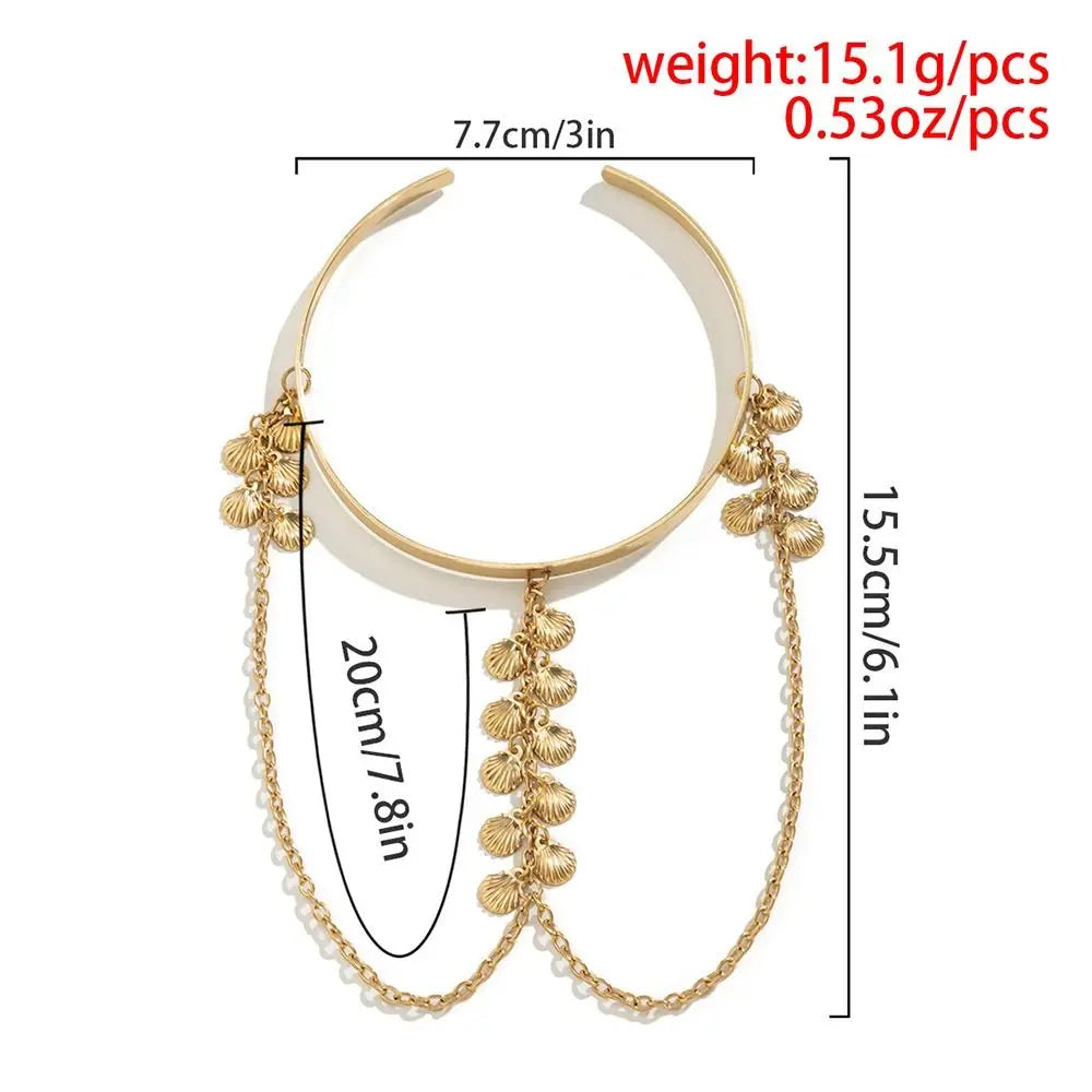 Bohemian Tassel Pendants Charm Upper Bracelet Arm Chain Metal Hollow Out Geometric Pattern Retro Arm Cuff Bangle Body Bracelets