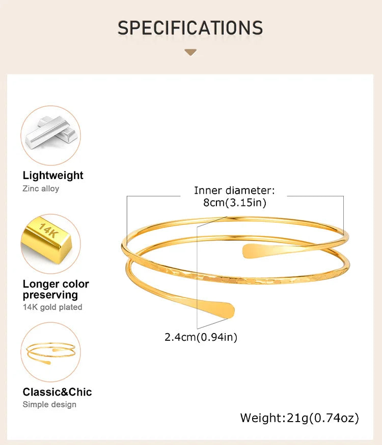 Upper Arm Cuff Bracelet for Women, Minimalist Gold Plated Armband Statement Party Armlets Jewelry