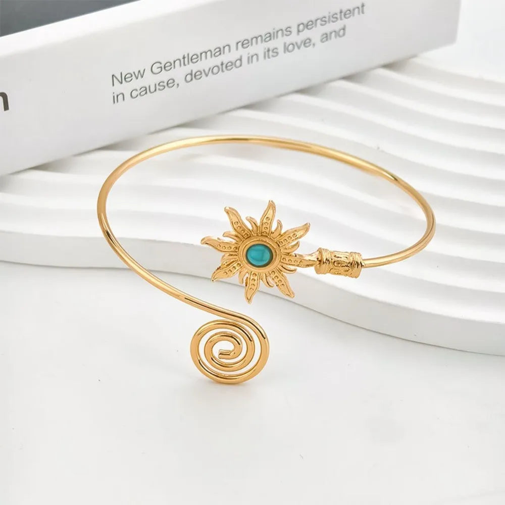 Simple Alloy Arm Cuff Turquoise Twist Line Cuff Bangle for Women Arm Chain Sun Wide Open Arm Cuff Jewelry