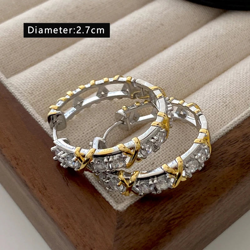 Design Girl's Jewelry Luxurious Accessories For Women‘s 2024 Fashionable Gold and Silver Color Inlay With Zircon Metal Earrings