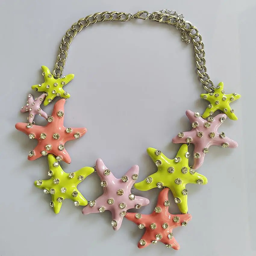 2025 New Fashion Enamel Starfish Necklace Earrings Women Jewelry Sets Indian Large Collar Metal Chain Choker Necklace Jewelry