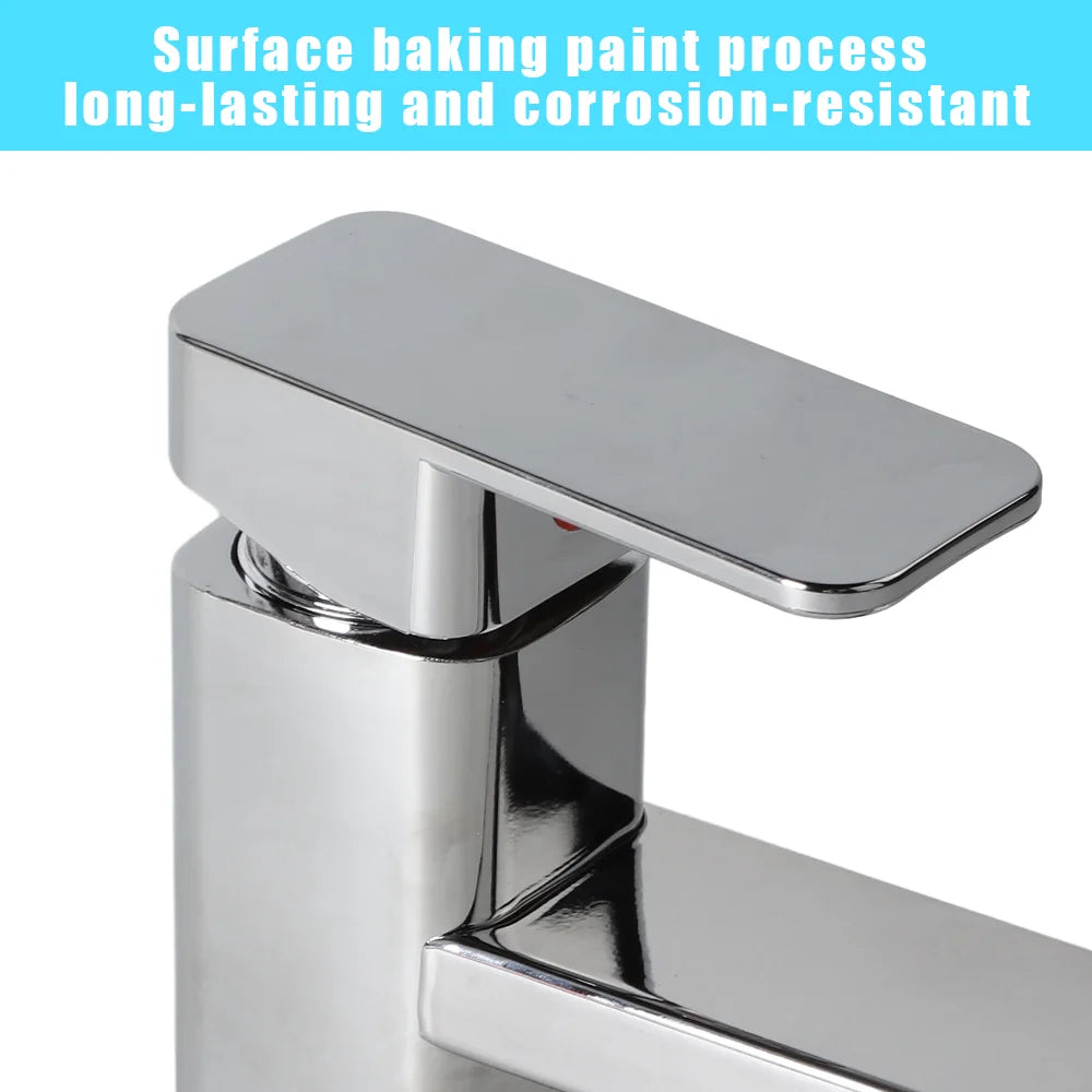 Bathroom Sink Faucet Square Basin Faucet Hot & Cold Water Mixed Water Faucet Vanity Tap Deck Mounted Washbasin Tap