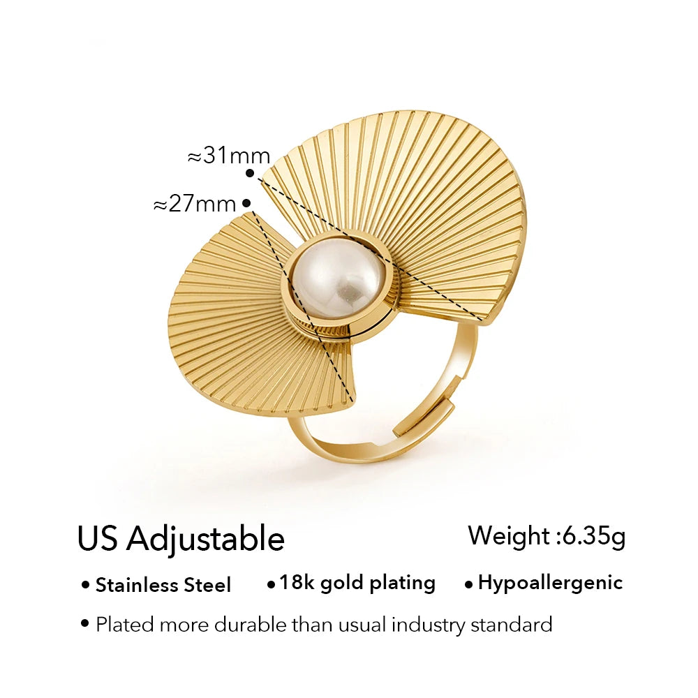 ENFASHION Aretes Flower Batch Pearl Stud Earrings For Women's Stainless steel 18K Gold Plated Fashion Ring Set Jewelry E251738