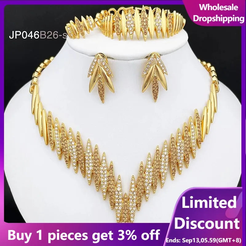Fashion Jewelry Sets Gold Color Necklace And Earrings For Women 4 Pieces Jewelry Set