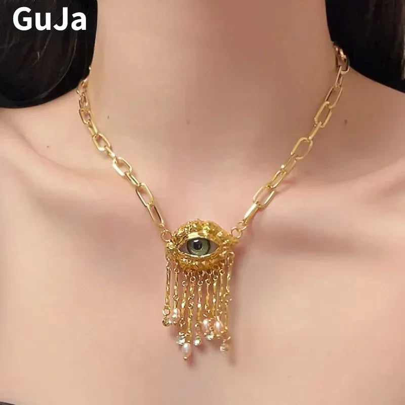 Fashion Jewelry Luxury Temperament Eye With Tassel Pendant Necklace For Women Party Gift Delicate Design Accessories Hot Selling