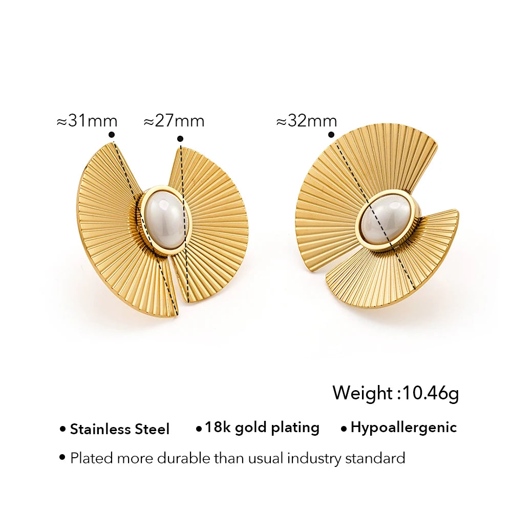 ENFASHION Aretes Flower Batch Pearl Stud Earrings For Women's Stainless steel 18K Gold Plated Fashion Ring Set Jewelry E251738