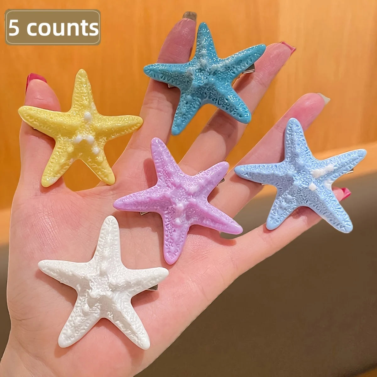 5Pcs Women's Model, Fashionable and Cute, Colorfulful Starfish Hairpin Duckbill Clip, Suitable for Seaside Vacation, Recommended