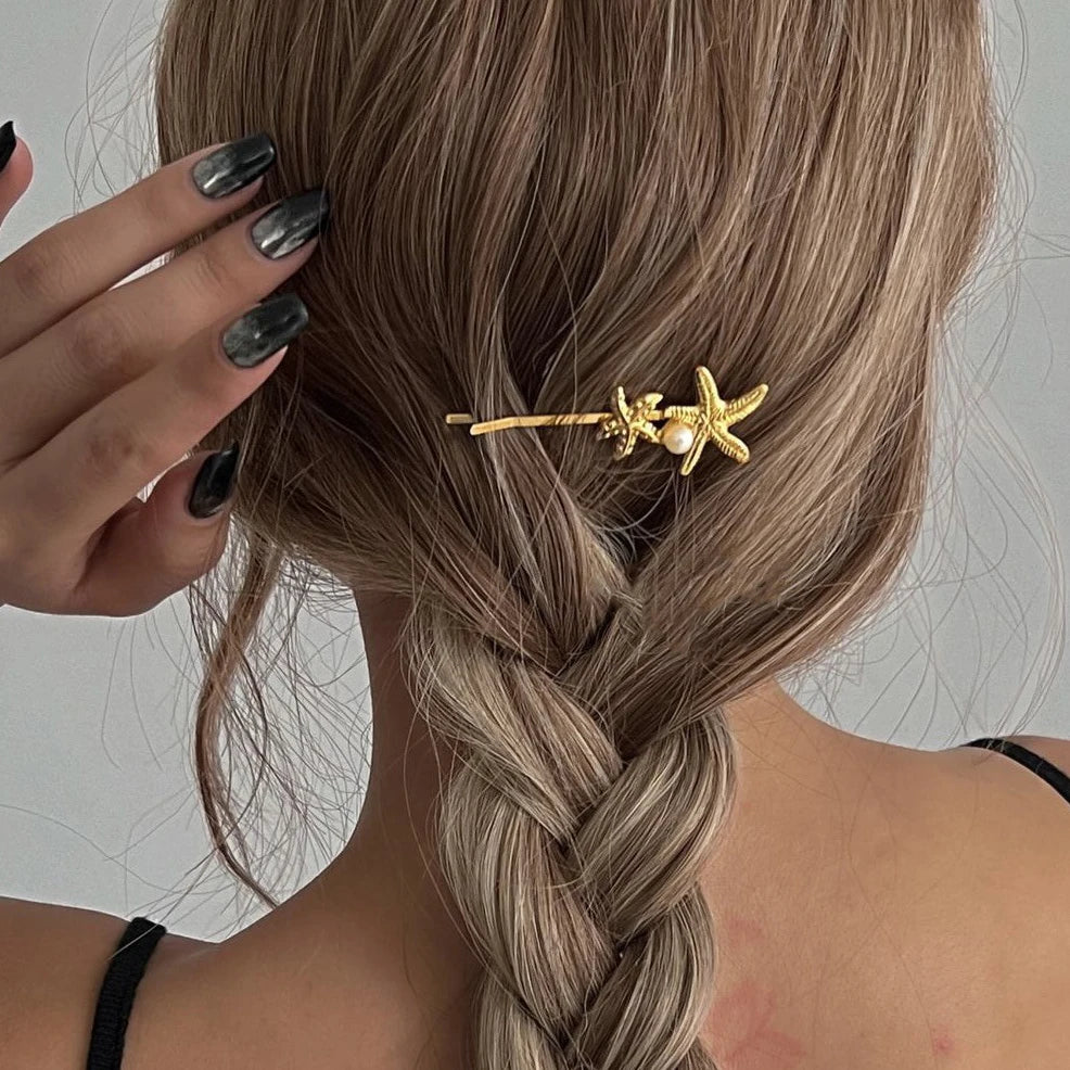 Simple Metal Starfish Hair Clip for Women Girls Gold Color Star Flower Hairpin Fashion Temperament Hair Fork Beach Accessories