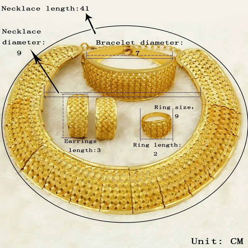 Fashion 24k Gold Color Necklace African Jewelry Sets for Women Nigerian Bridal Wedding Jewellery Bracelet Earrings Ring