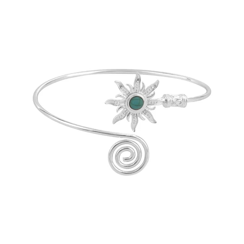 Simple Alloy Arm Cuff Turquoise Twist Line Cuff Bangle for Women Arm Chain Sun Wide Open Arm Cuff Jewelry