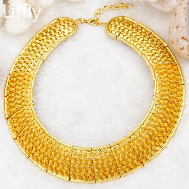 Fashion 24k Gold Color Necklace African Jewelry Sets for Women Nigerian Bridal Wedding Jewellery Bracelet Earrings Ring