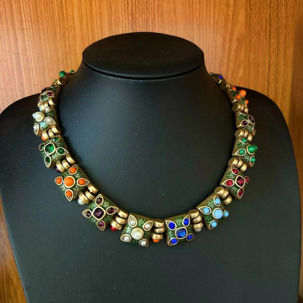 Fashion court gems color exaggerated enamel alloy medieval necklace earrings