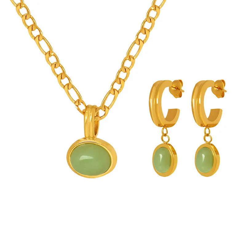 Fashion Necklaces Earring For Woman Set Elegant Green Stone Pendant Poland Wedding Jewelry High Quality Fine Gift Wholesale